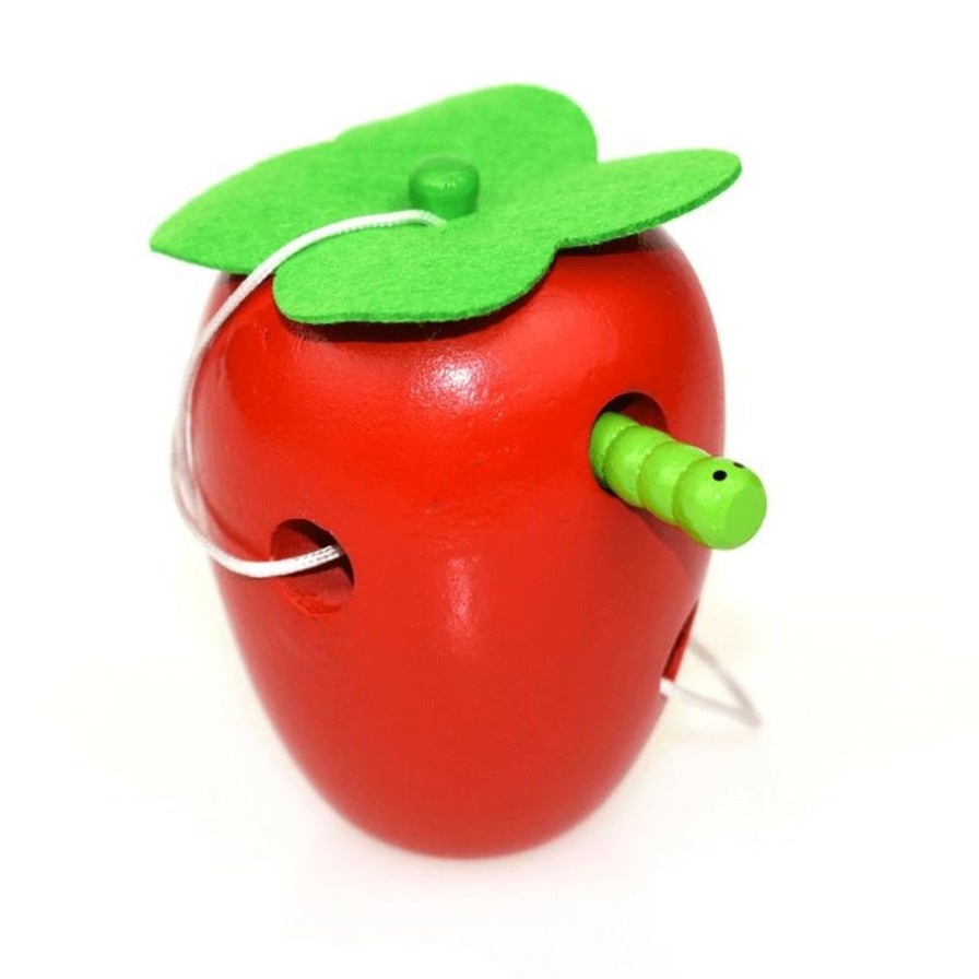 Wooden Toys Kaper Kidz Montessori Toys | Wooden Lacing Apple With Worm