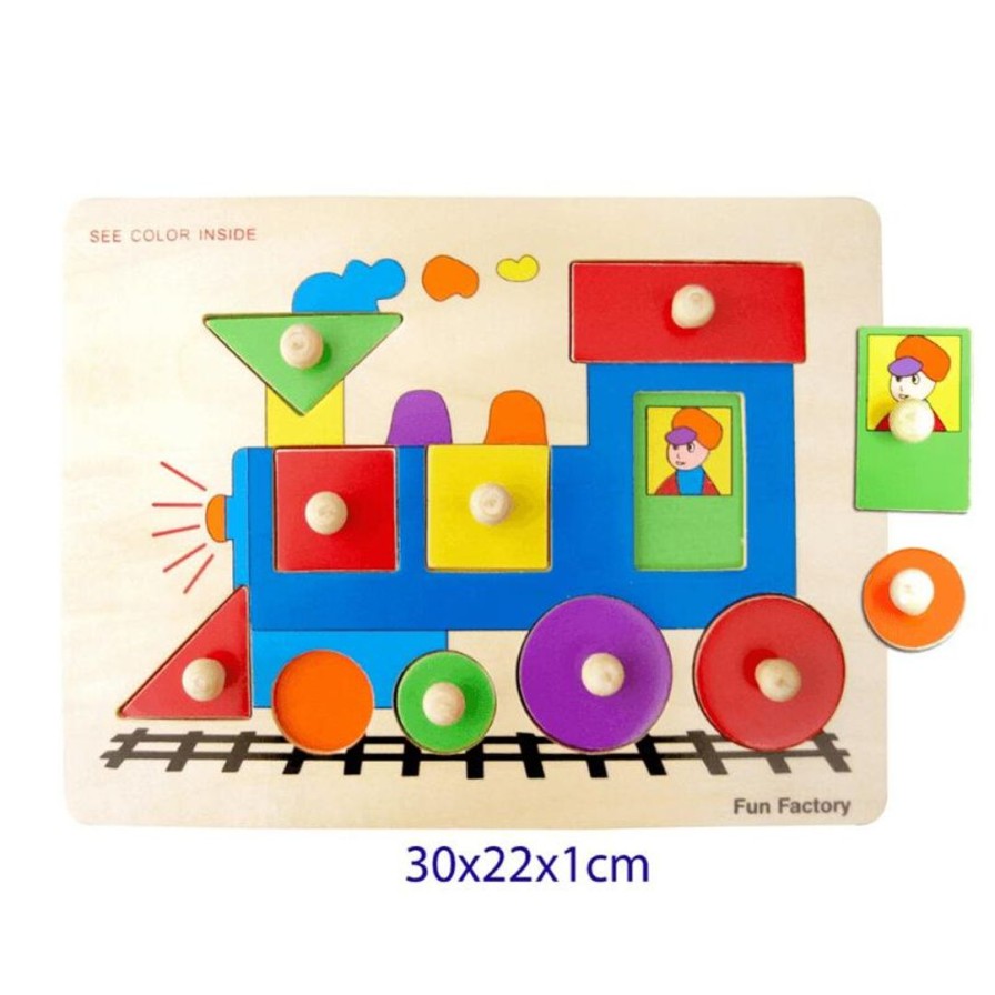 Wooden Toys Fun Factory Fine Motor Skills | Wooden Train Puzzle With Knobs