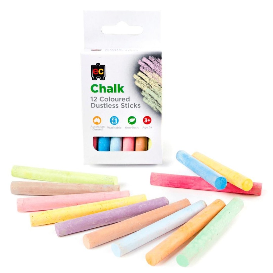 Wooden Toys ed.vantage Shapes & Colours | Coloured Chalk-12 Pack