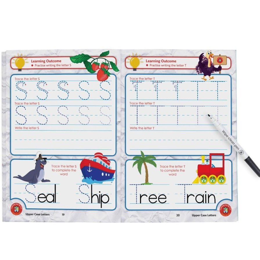 Wooden Toys ed.vantage Fine Motor Skills | Wipe-Clean Learning Book-Upper Case Letters