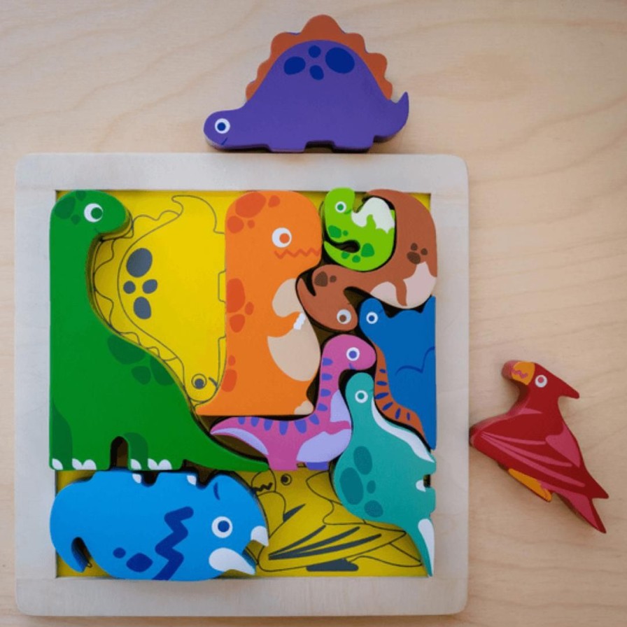 Wooden Toys Kiddie Connect Puzzles | Wooden Dinosaur Chunky Puzzle