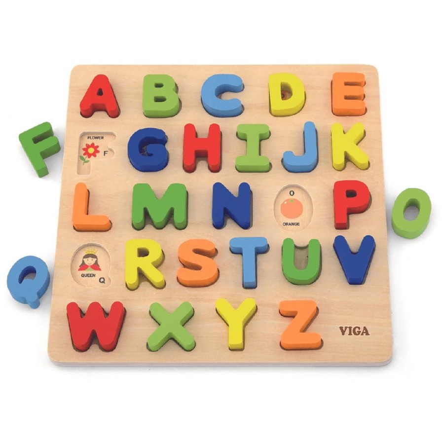 Wooden Toys Viga Baby & Toddler Puzzles | Uppercase Alphabet Block Puzzle