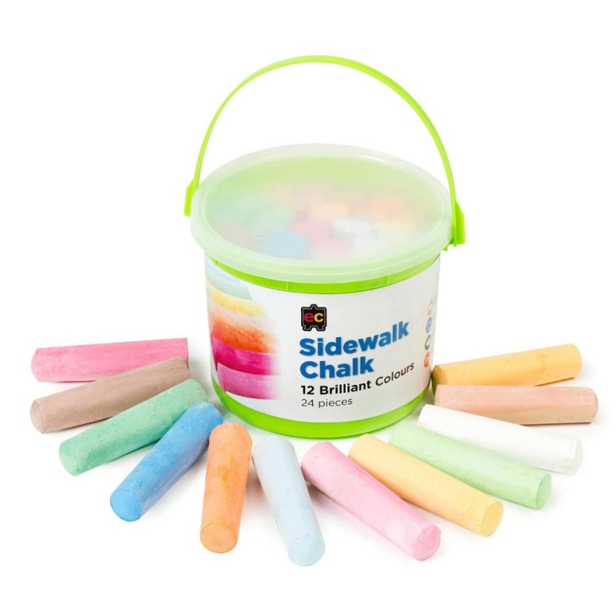 Wooden Toys ed.vantage Gross Motor Skills | Colourful Sidewalk Chalk-24 Piece Bucket