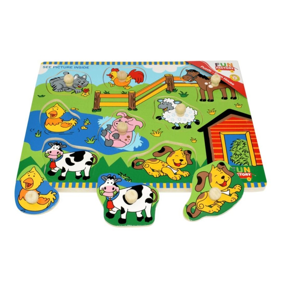 Wooden Toys Fun Factory Animals | Colourful Farm Puzzle With Knobs