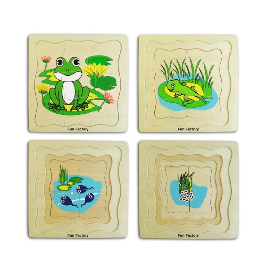 Wooden Toys Fun Factory Layered Puzzles | Wooden Frog Lifecycle Puzzle-4 Layer