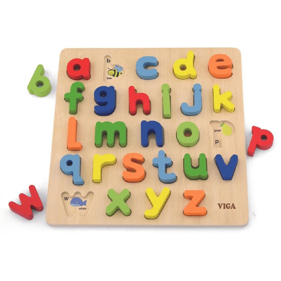 Wooden Toys Viga Shapes & Colours | Lower Case Alphabet Block Puzzle