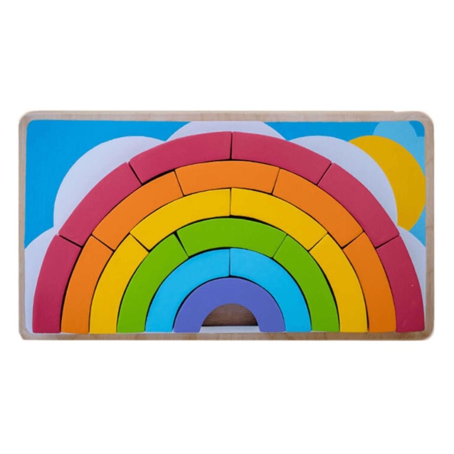 Wooden Toys Kiddie Connect Jigsaw Puzzles | Chunky Block Rainbow Puzzle