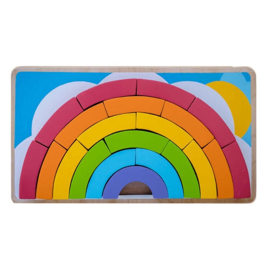 Wooden Toys Kiddie Connect Puzzles | Chunky Block Rainbow Puzzle