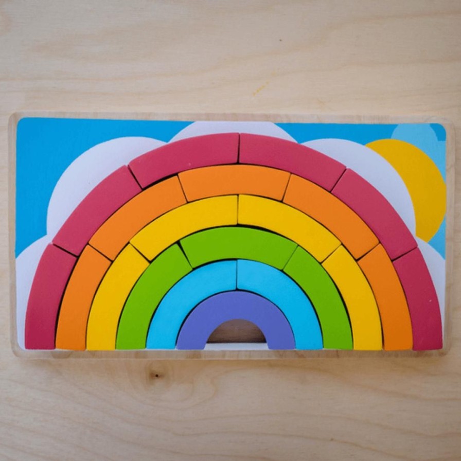 Wooden Toys Kiddie Connect Puzzles | Chunky Block Rainbow Puzzle