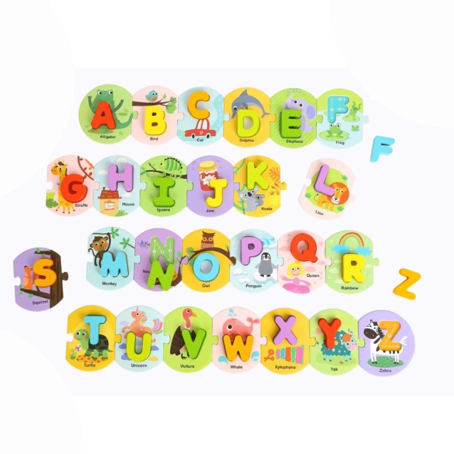 Wooden Toys Tooky Toy Jigsaw Puzzles | Colourful Alphabet Linking Puzzle