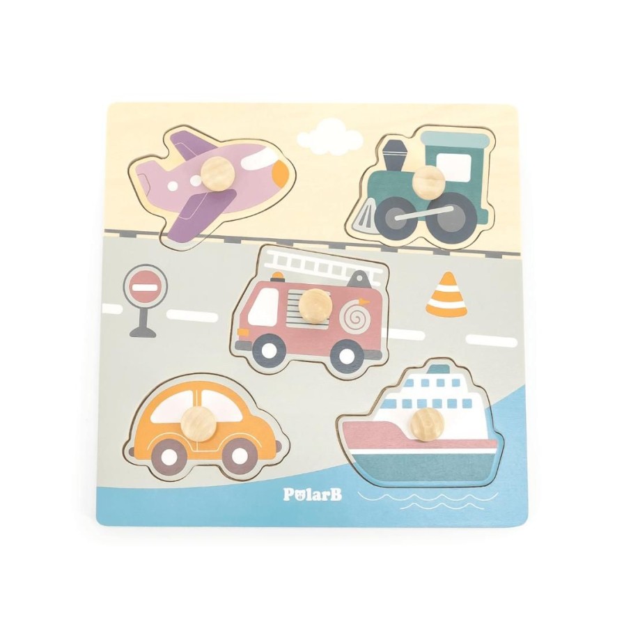 Wooden Toys Viga Jigsaw Puzzles | Pastel Big Knob Puzzle-Transportation