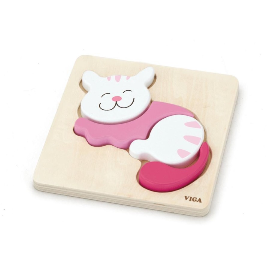 Wooden Toys Viga Fine Motor Skills | Mini Block Puzzle-Cat