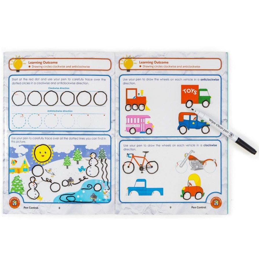 Wooden Toys ed.vantage Arts & Crafts | Wipe-Clean Learning Book-Pen Control