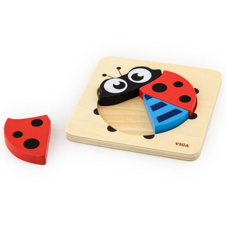 Wooden Toys Viga Jigsaw Puzzles | Mini Block Puzzle-Ladybird