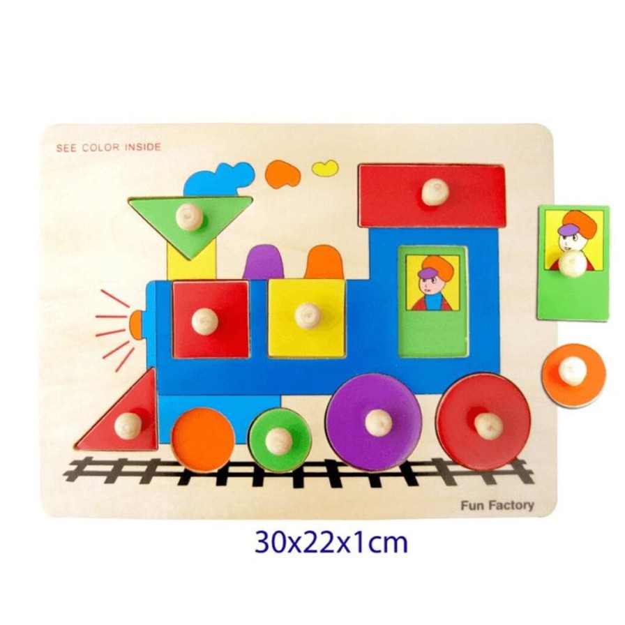 Wooden Toys Fun Factory Numbers & Letters | Wooden Train Puzzle With Knobs