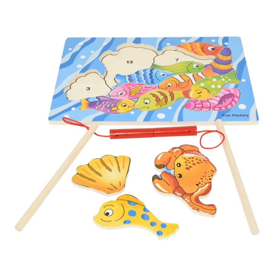 Wooden Toys Fun Factory Magnetic Toys | Magnetic Fishing Puzzle With 2 Rods