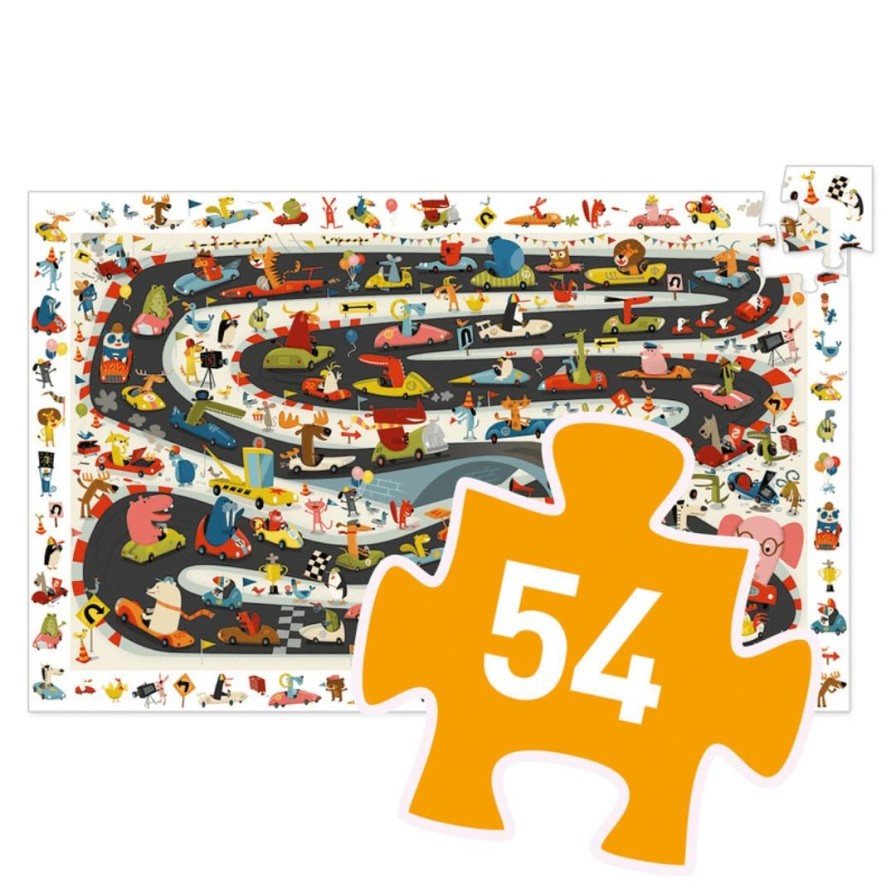 Wooden Toys Djeco Baby & Toddler Puzzles | Car Rally Observation Puzzle-54 Pieces