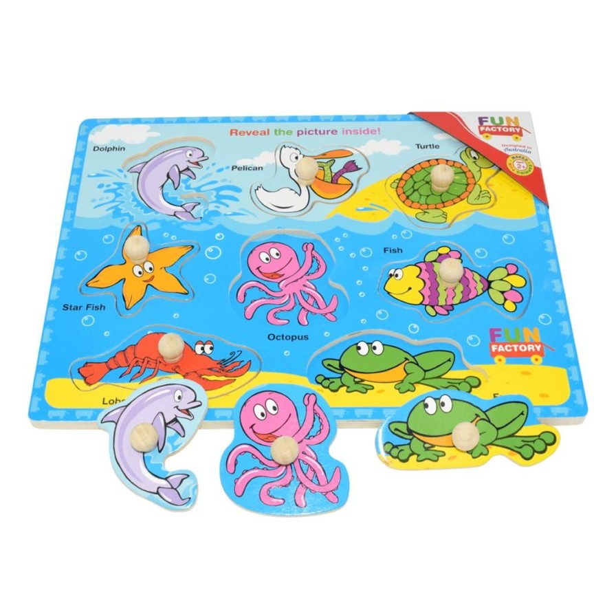 Wooden Toys Fun Factory Baby Toys & Teethers | Colourful Sealife Puzzle With Knobs