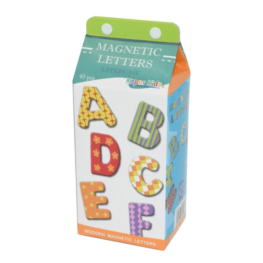 Wooden Toys Kaper Kidz Shapes & Colours | Magnetic Uppercase Letters In A Milk Carton