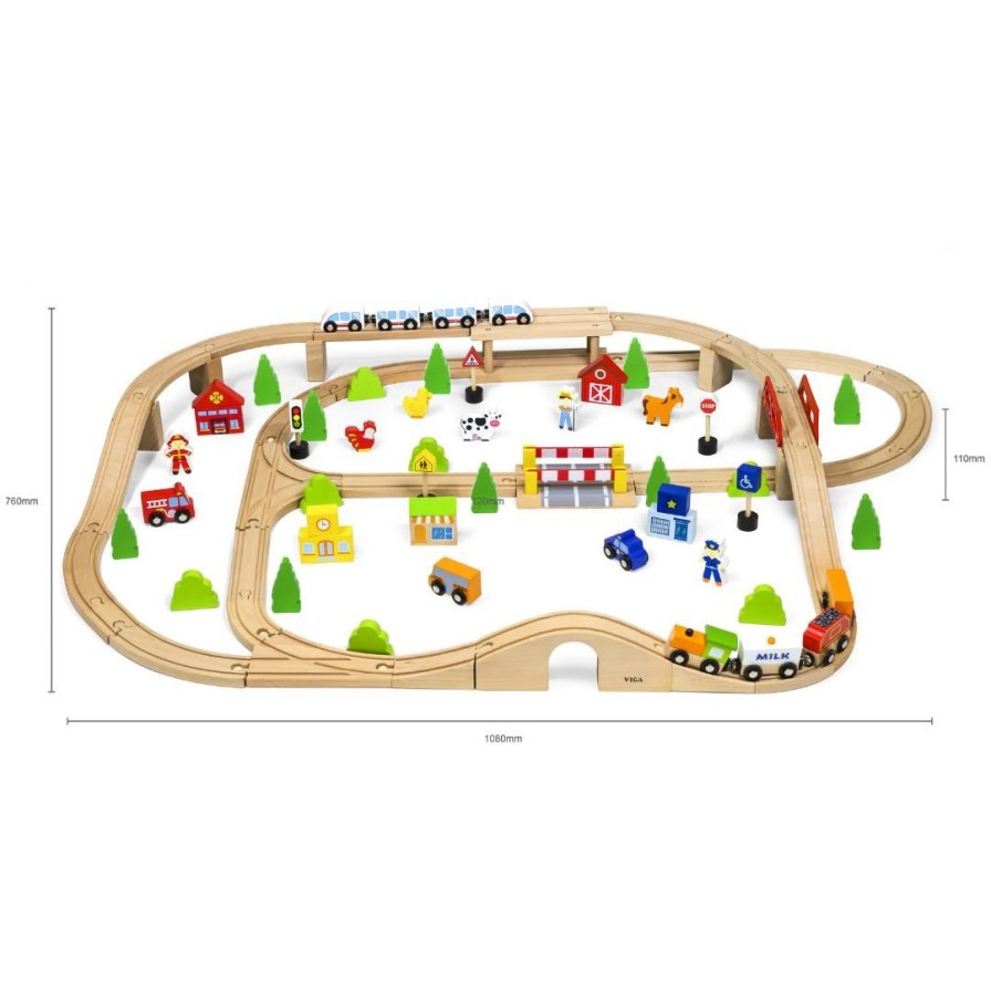 Wooden Toys Viga Pretend Play | Train Set-90 Pieces