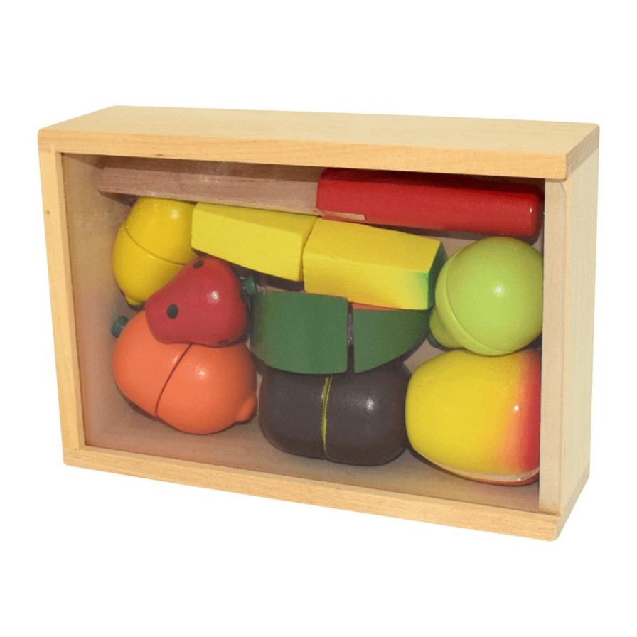 Wooden Toys Fun Factory Play Food | Wooden Fruit Cutting Box With Chopping Board