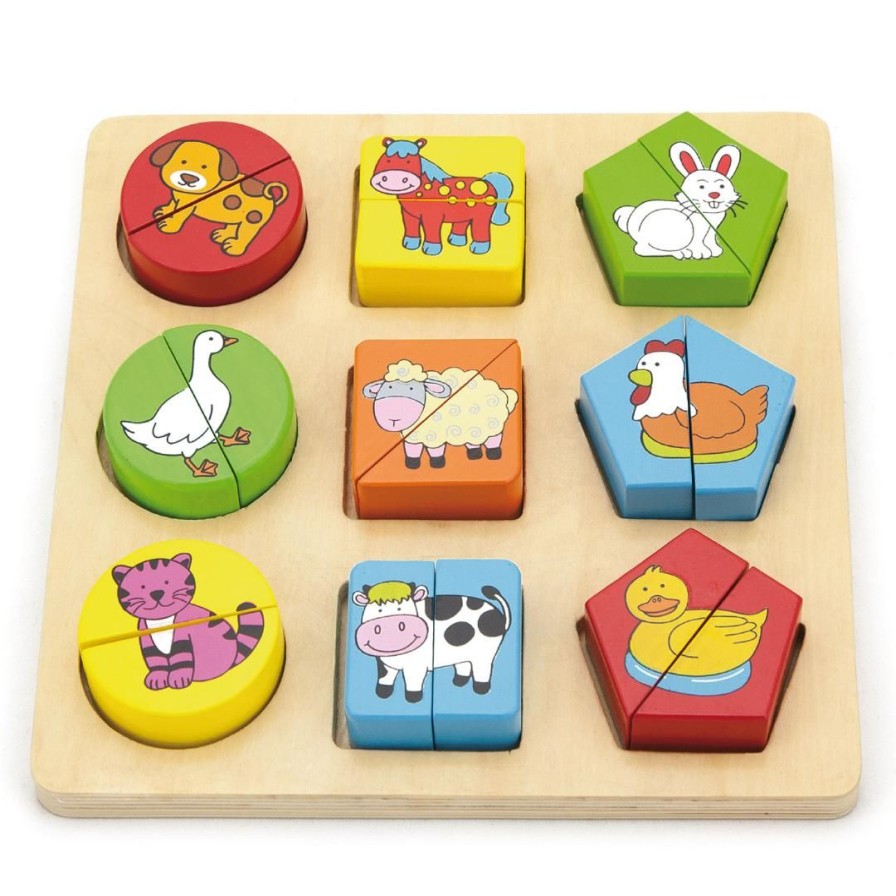 Wooden Toys Viga Puzzles | Block Shape Animal Puzzle