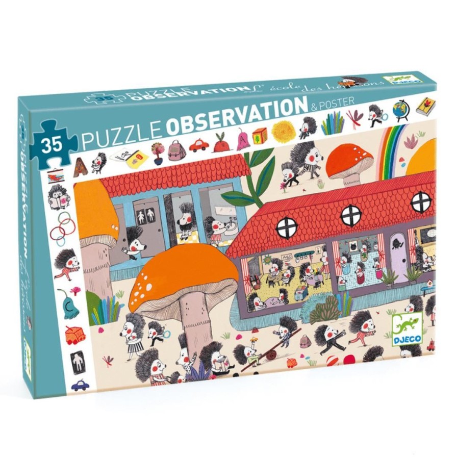 Wooden Toys Djeco Puzzles | Hedgehog School Observation Puzzle-35 Pieces