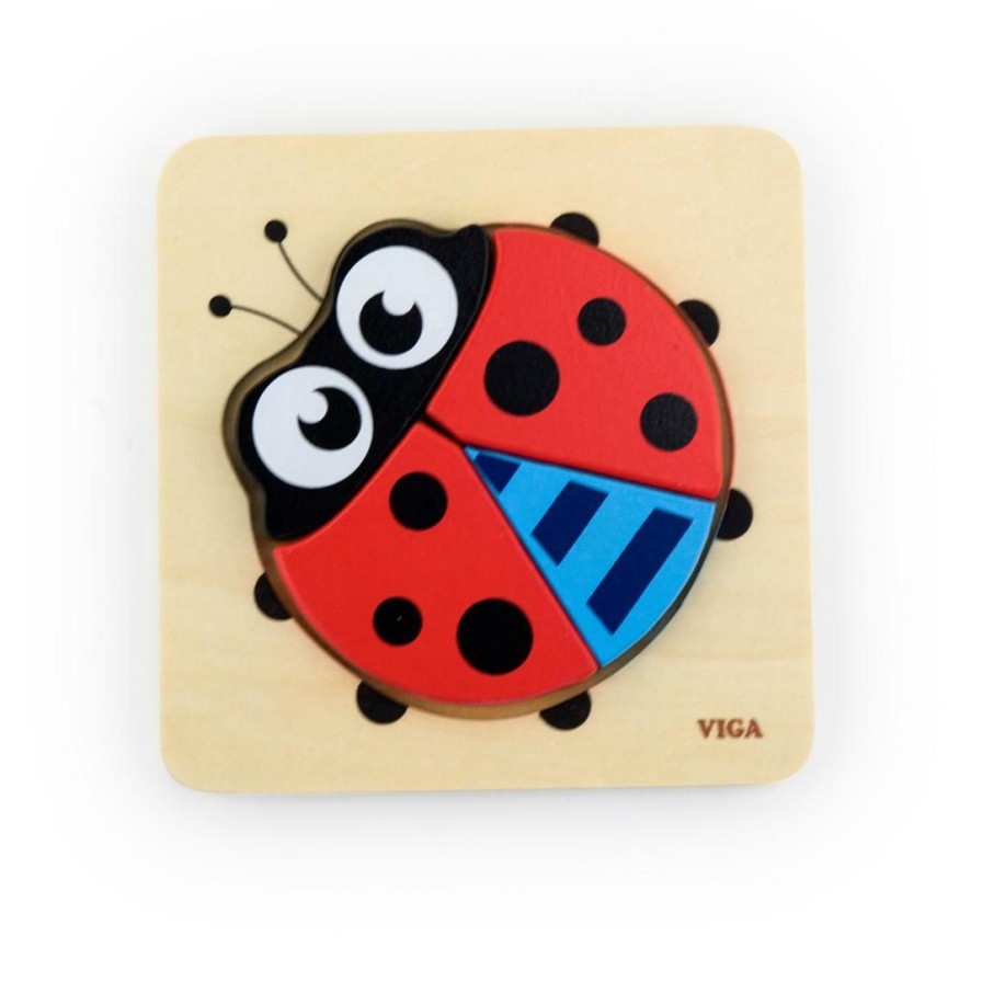 Wooden Toys Viga Montessori Toys | Mini Block Puzzle-Ladybird