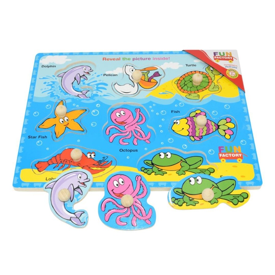 Wooden Toys Fun Factory Baby & Toddler Puzzles | Colourful Sealife Puzzle With Knobs