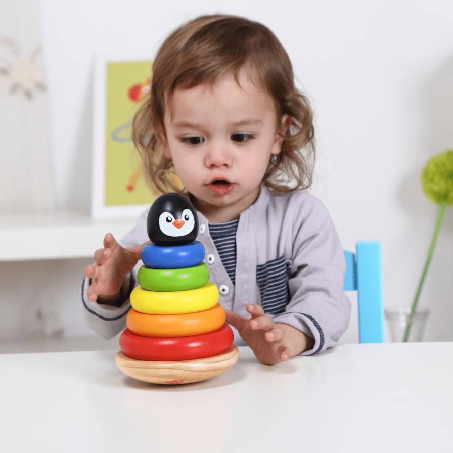 Wooden Toys Tooky Toy Baby & Toddler Puzzles | Rainbow Penguin Stacker