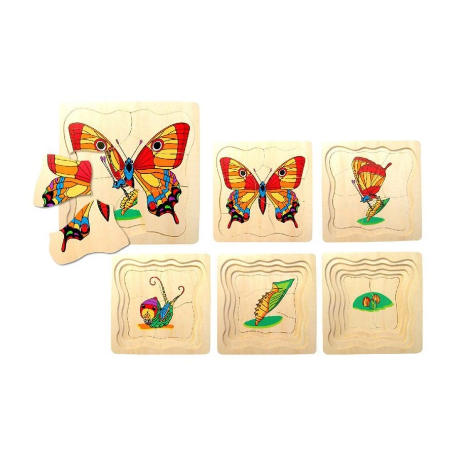 Wooden Toys Fun Factory Layered Puzzles | Wooden Butterfly Lifecycle Puzzle-5 Layer