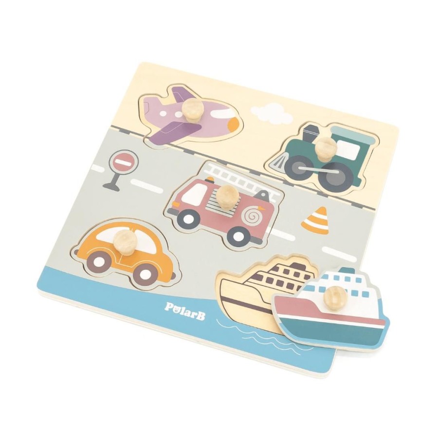 Wooden Toys Viga Puzzles | Pastel Big Knob Puzzle-Transportation