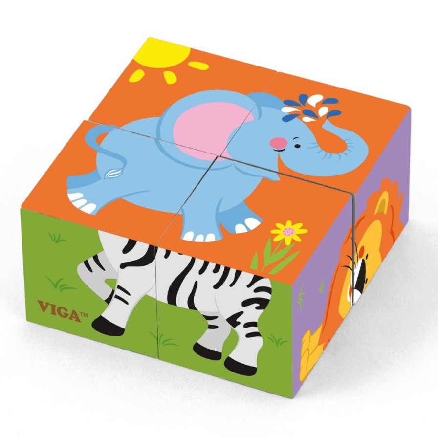 Wooden Toys Viga Animal Puzzles | Cube Puzzle-Wild Animals