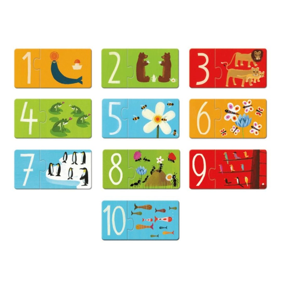 Wooden Toys Djeco Numbers & Letters | Duo Number Puzzles-Set Of 10 Puzzles