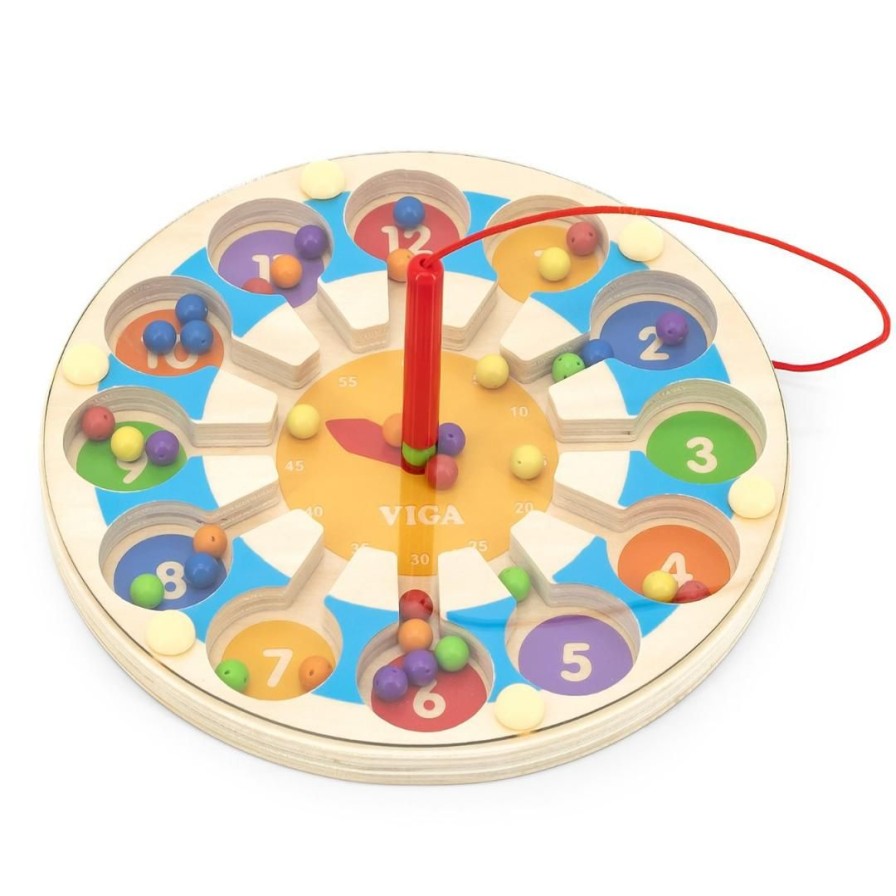 Wooden Toys Viga Gross Motor Skills | Magnetic Bead Tracing Clock