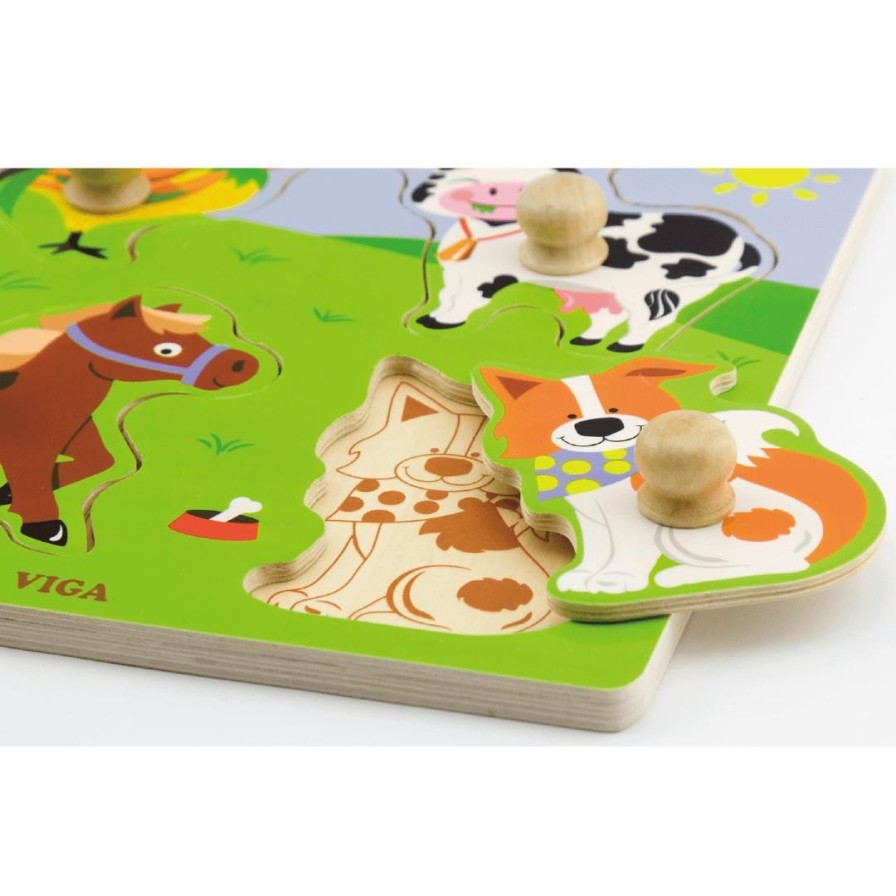 Wooden Toys Viga Jigsaw Puzzles | Big Knob Puzzle-Farm Animals