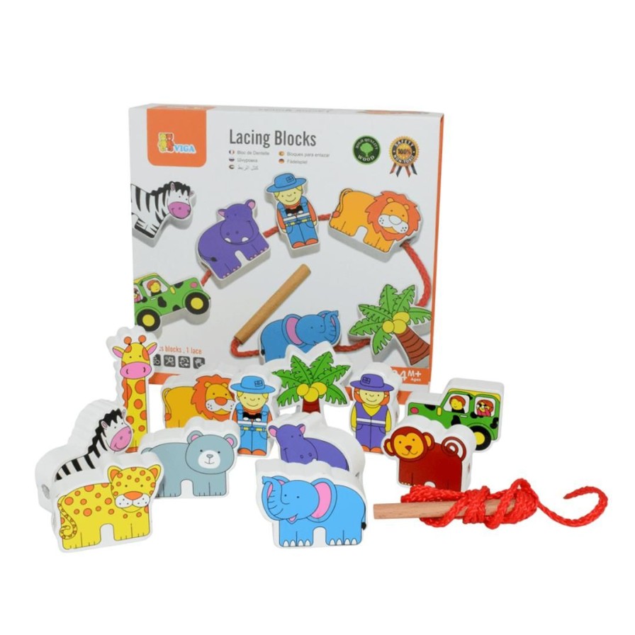 Wooden Toys Viga Stacking Toys | Lacing Blocks-Wild Animals