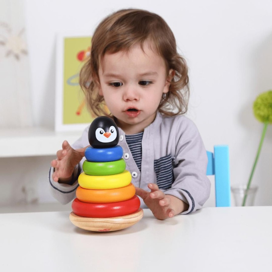 Wooden Toys Tooky Toy Stacking Toys | Rainbow Penguin Stacker