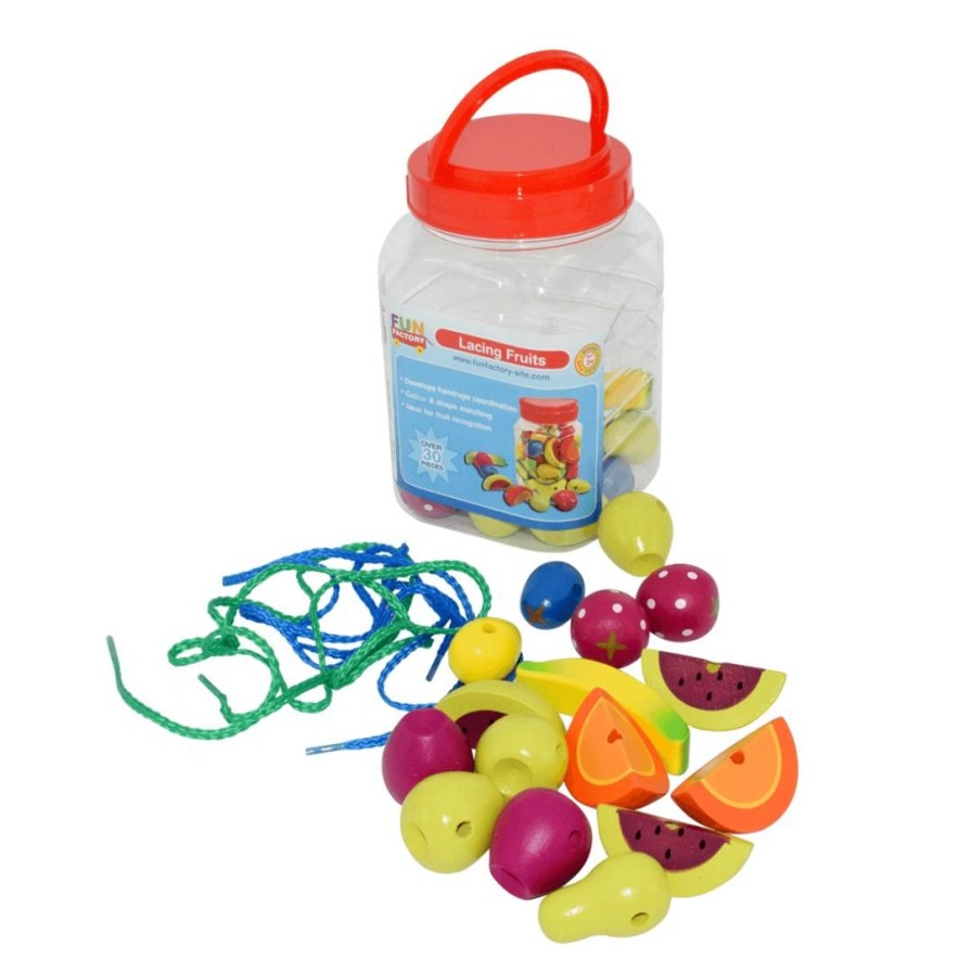 Wooden Toys Fun Factory Fine Motor Skills | Lacing Fruit In A Jar-34 Pce