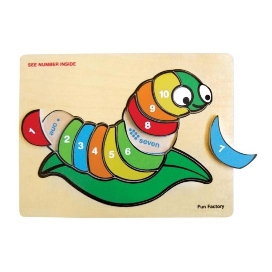 Wooden Toys Fun Factory Baby & Toddler Puzzles | Raised Silk Worm Number Puzzle