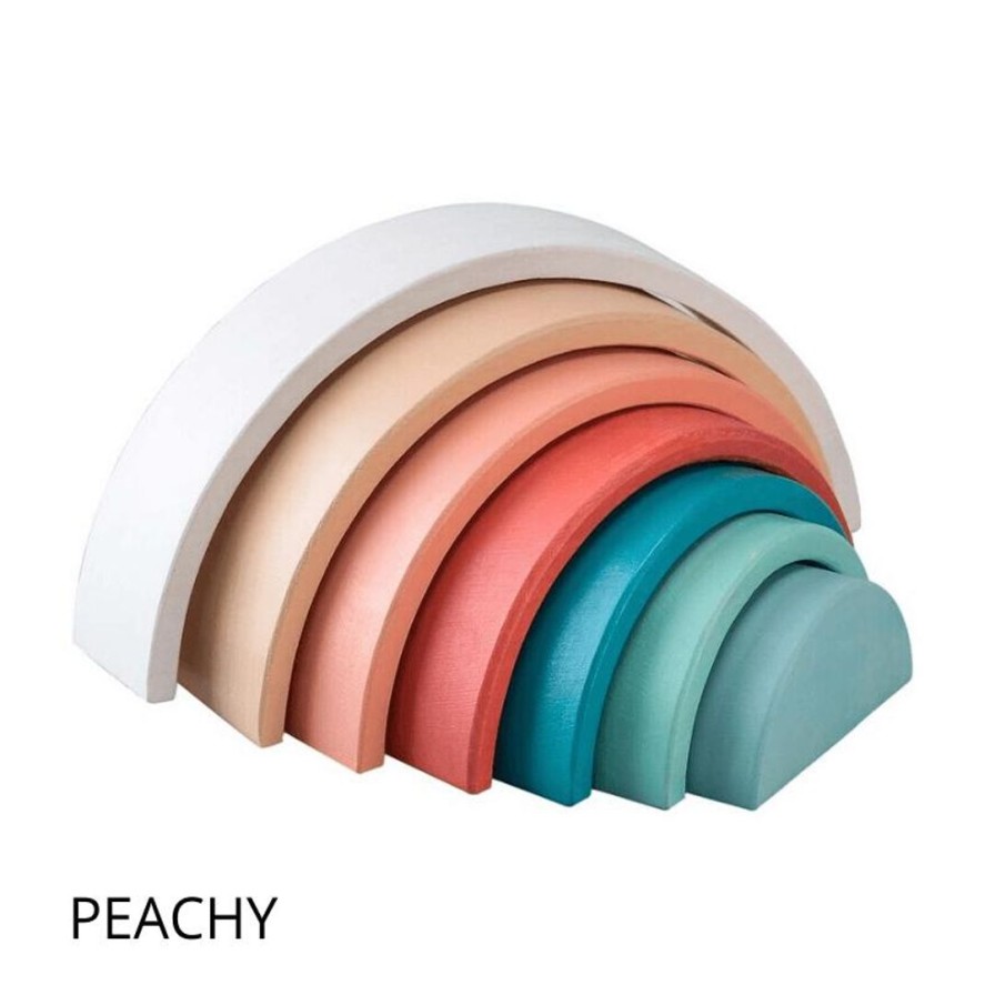 Wooden Toys Kaper Kidz Shapes & Colours | Wooden Stacking Rainbow-Peach / Blue