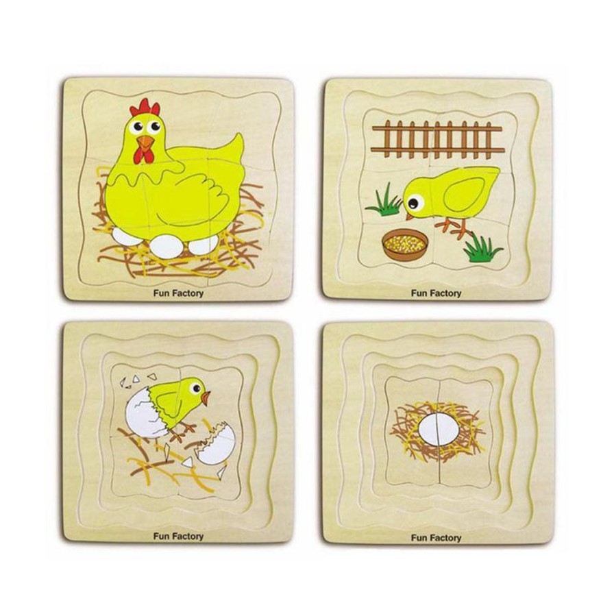 Wooden Toys Fun Factory Fine Motor Skills | Wooden Chicken Lifecycle-4 Layer