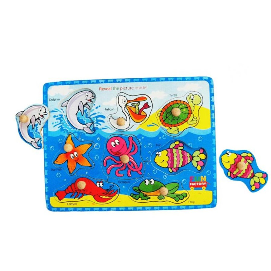 Wooden Toys Fun Factory Puzzles | Colourful Sealife Puzzle With Knobs