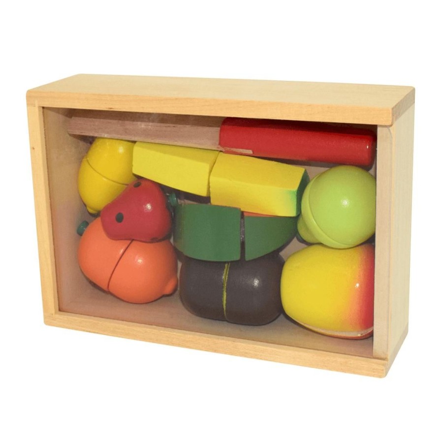 Wooden Toys Fun Factory Kitchen & Food Sets | Wooden Fruit Cutting Box With Chopping Board