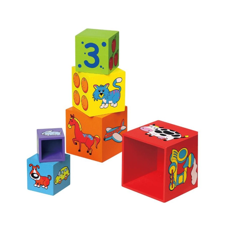 Wooden Toys Viga Building Blocks | Colourful Nesting & Stacking Cubes