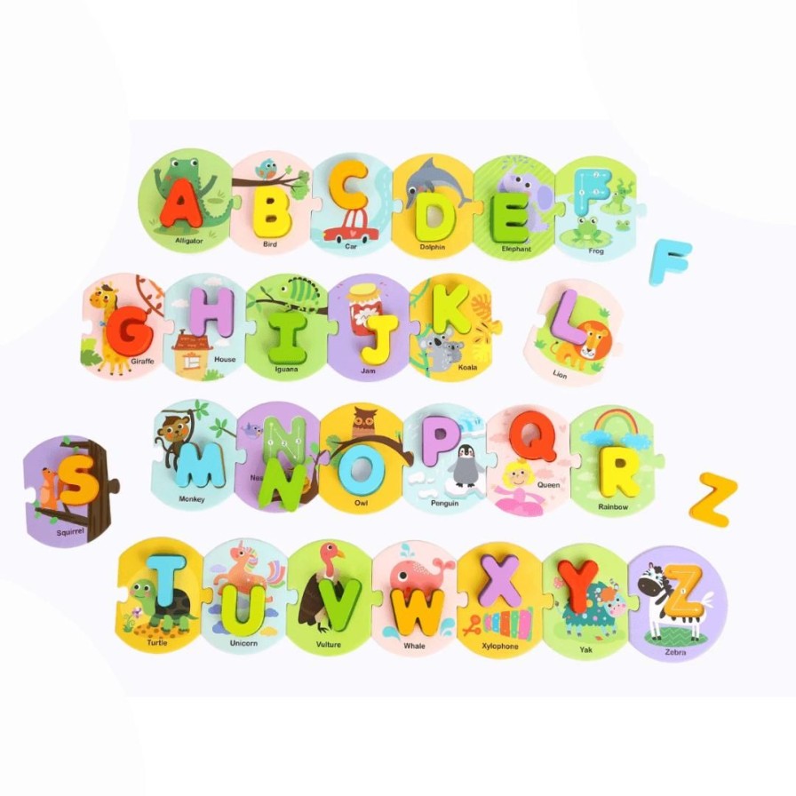 Wooden Toys Tooky Toy Baby & Toddler Puzzles | Colourful Alphabet Linking Puzzle