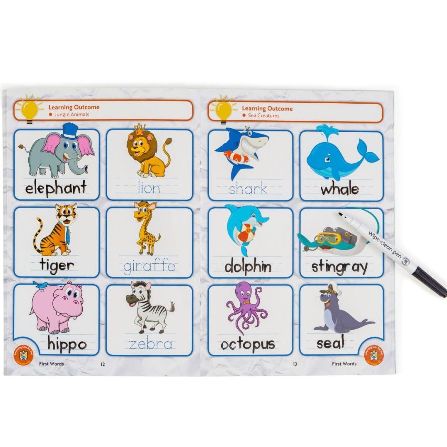 Wooden Toys ed.vantage Fine Motor Skills | Wipe-Clean Learning Book-First Words