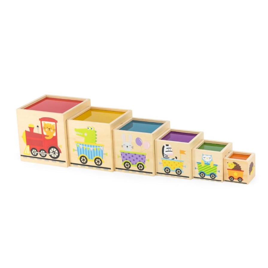 Wooden Toys Viga Gross Motor Skills | Nesting & Stacking Cubes With Rainbow Panel