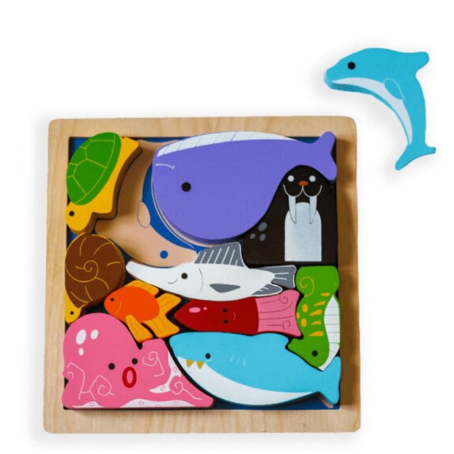 Wooden Toys Kiddie Connect Baby Toys & Teethers | Animals In The Ocean Chunky Puzzle