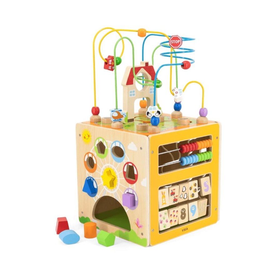 Wooden Toys Viga Fine Motor Skills | 5 In 1 Activity Cube